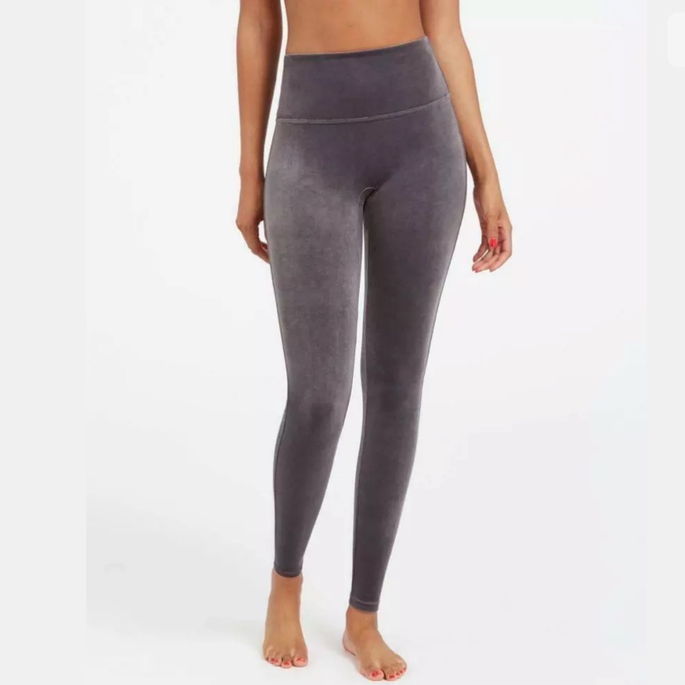 Spanx Gray Silver Chrome Velvet Leggings Pants